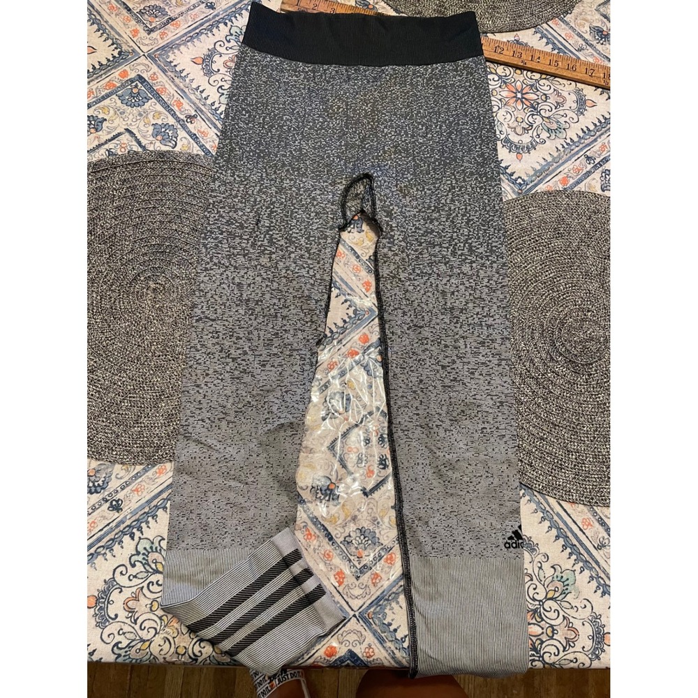 Adidas Primeknit Leggings Womens Medium Gray Black Marl Seamless Training Tights